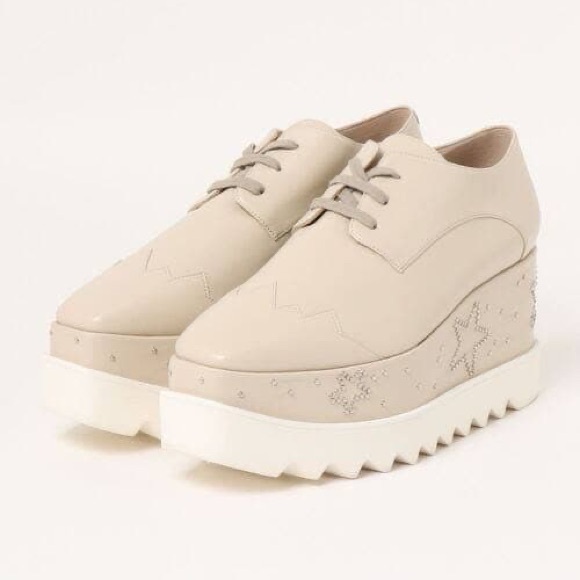 Stella McCartney Shoes - Stella McCartney Elyse Star Platform Derby Beige Vegan Leather Studded Stars 39